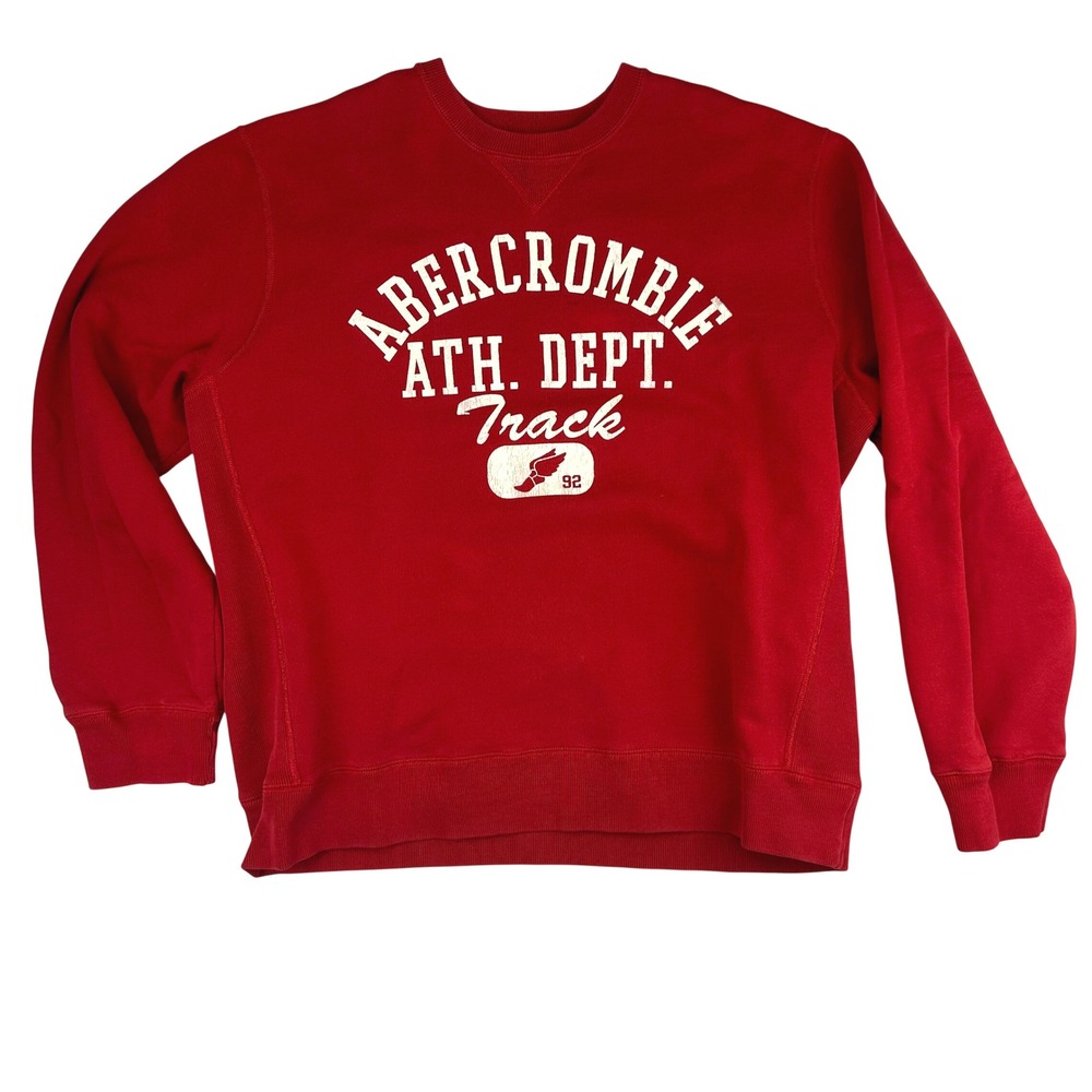 Abercrombie‎ and Fitch Mens XL Red Athletic Dept Track Crewneck Sweatshirt VTG